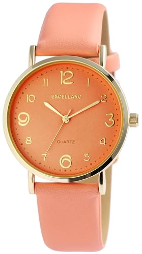 Excellanc Modische Damenuhr Rosa Rosègold Analog Kunst Leder Band Quarz 91900261003 von Excellanc