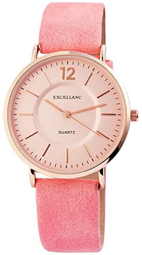 Excellanc Modische Damenuhr Rosa Roségold Analog Kunst Leder Band Quarz 92910008002 von Excellanc