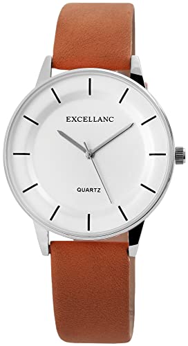 Excellanc Modische Damenuhr Weiß Braun Analog Kunst Leder Quarz 92910012013 von Excellanc