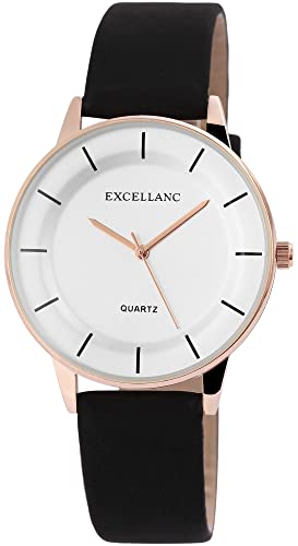 Excellanc Modische Damenuhr Weiß Rosègold Schwarz Analog Kunst Leder Quarz 92910012002 von Excellanc