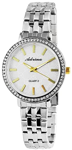 Excellanc Modische Damenuhr Weiß Silber Gold Strass Kristalle Analog Metall Frauen Quarz 91800028003 von Excellanc