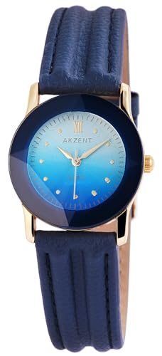 Excellanc Modische Design Damen Armband Uhr Blau Gold Analog Kunst Leder 3ATM Quarz 9SS7903000012 von Excellanc