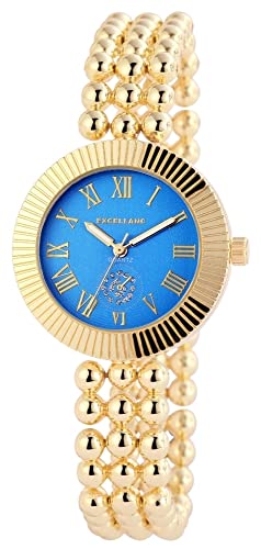 Excellanc Modische Design Damen Armband Uhr Blau Gold Strass Crystals Analog Chrono Look Metall Quarz 9180803000006 von Excellanc