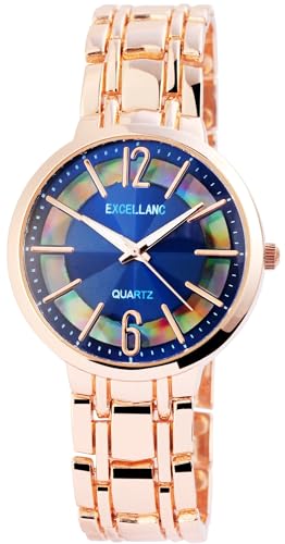 Excellanc Modische Design Damen Armband Uhr Blau Rosègold Analog Metall Quarz 91800127003 von Excellanc