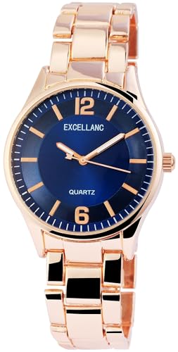 Excellanc Modische Design Damen Armband Uhr Blau Rosègold Analog Metall Quarz 91800130003 von Excellanc