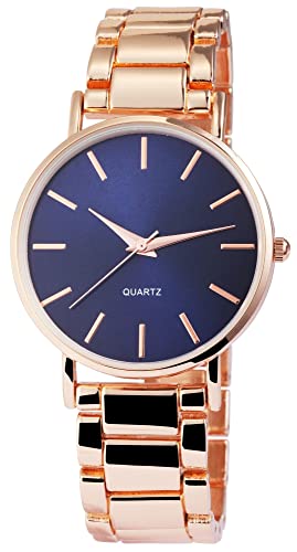 Excellanc Modische Design Damen Armband Uhr Blau Rosègold Ohne Logo Analog Metall Quarz 91800063003 von Excellanc