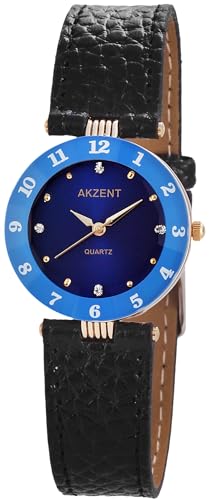 Excellanc Modische Design Damen Armband Uhr Blau Rosègold Schwarz Analog Kunst Leder 3ATM Quarz 9SS8903000006 von Excellanc