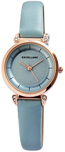 Excellanc Modische Design Damen Armband Uhr Blau Rosègold Strass Kristalle Analog Kunst Leder Quarz 91900148004 von Excellanc