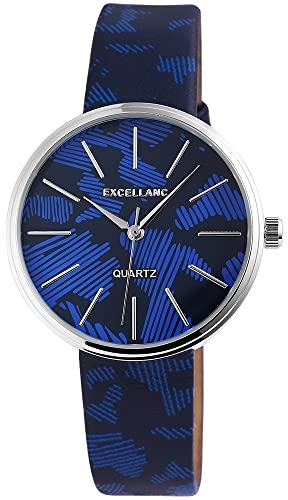 Excellanc Modische Design Damen Armband Uhr Blau Schwarz Analog Kunst Leder Quarz 9195023000238 von Excellanc