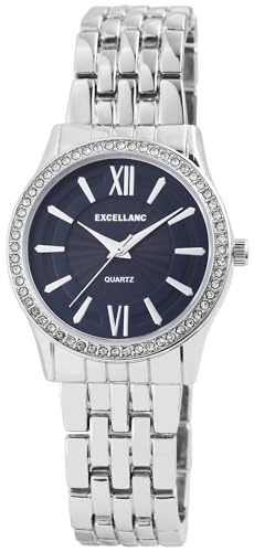 Excellanc Modische Design Damen Armband Uhr Blau Silber Strass Kristalle Römische Ziffern Analog Metall Quarz 91800126004 von Excellanc