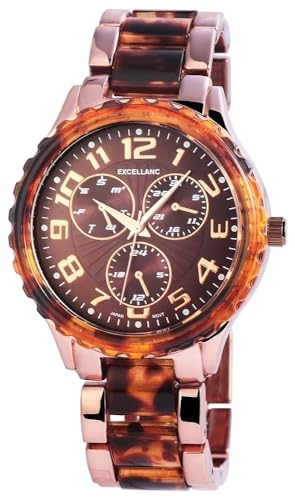 Excellanc Modische Design Damen Armband Uhr Braun Rosègold Analog Chrono-Look Metall Quarz 9152857000019 von Excellanc