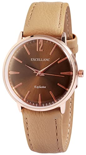 Excellanc Modische Design Damen Armband Uhr Braun Rosègold Analog Kunst Leder Quarz 91900058003 von Excellanc