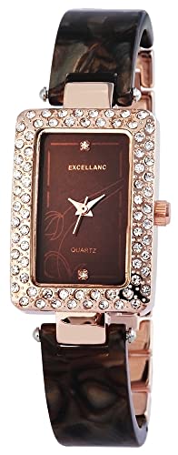 Excellanc Modische Design Damen Armband Uhr Braun Rosègold Analog Metall Kunststoff Strass Crystals Quarz 9150837000033 von Excellanc