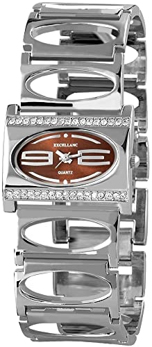 Excellanc Modische Design Damen Armband Uhr Braun Silber Analog Rechteckig Metall Strass Crystals Quarz 9180327000027 von Excellanc