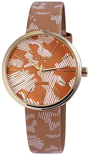 Excellanc Modische Design Damen Armband Uhr Braun Weiß Rosègold Analog Kunst Leder Quarz 9195007500238 von Excellanc