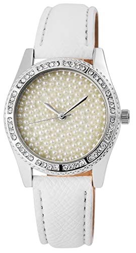 Excellanc Modische Design Damen Armband Uhr Creme Weiß Analog Kunst Leder Strass Crystals Quarz 9195022000222 von Excellanc
