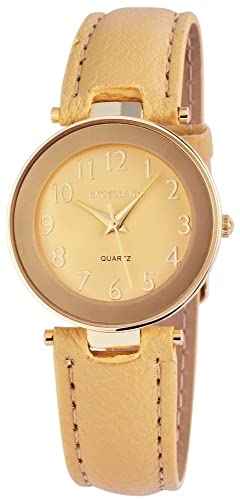 Excellanc Modische Design Damen Armband Uhr Gelb Rosègold Analog Kunst Leder Quarz 91900076004 von Excellanc