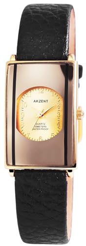 Excellanc Modische Design Damen Armband Uhr Gold Schwarz Analog Kunst Leder 3ATM Quarz 9SS7304000036 von Excellanc