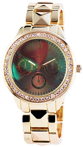 Excellanc Modische Design Damen Armband Uhr Grau Gold Analog Chrono-Look Metall Strass Kristalle Frauen Quarz 9150701500004 von Excellanc