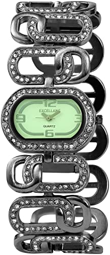 Excellanc Modische Design Damen Armband Uhr Grün Anthrazit Analog Oval Strass Steine Metall Quarz 9152476000033 von Excellanc