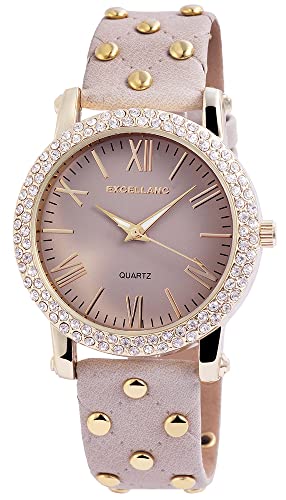 Excellanc Modische Design Damen Armband Uhr Lila Gold Strass Crystals Analog Kunst Leder Quarz 9195601600016 von Excellanc