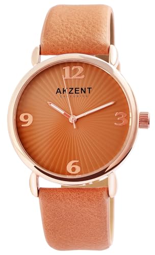 Excellanc Modische Design Damen Armband Uhr Orange Rosègold Analog Kunst Leder 3ATM Quarz 91900231005 von Excellanc