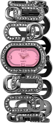 Excellanc Modische Design Damen Armband Uhr Pink Anthrazit Analog Oval Strass Steine Metall Quarz 9152475500033 von Excellanc