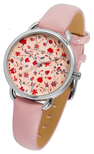 Excellanc Modische Design Damen Armband Uhr Rosa Blumen Muster Floral Analog Kunst Leder Quarz 91900280005 von Excellanc