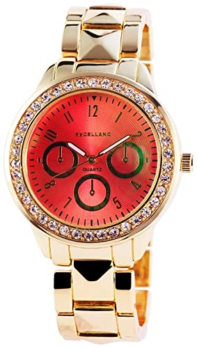 Excellanc Modische Design Damen Armband Uhr Rosa Gold Analog Metall Strass Crystals Quarz 9150705800004 von Excellanc