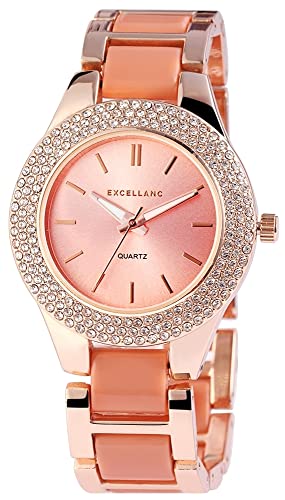 Excellanc Modische Design Damen Armband Uhr Rosa Rosègold Analog Strass Steine Metall Quarz 9152635600005 von Excellanc