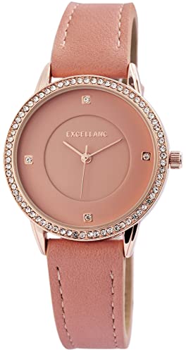 Excellanc Modische Design Damen Armband Uhr Rosa Rosègold Strass Kristalle Analog Kunst Leder Quarz 91900156001 von Excellanc