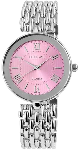 Excellanc Modische Design Damen Armband Uhr Rosa Silber Römische Ziffern Analog Metall Quarz 91800128007 von Excellanc