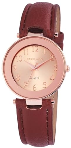 Excellanc Modische Design Damen Armband Uhr Rosègold Braun Analog Kunst Leder Quarz 91900076011 von Excellanc