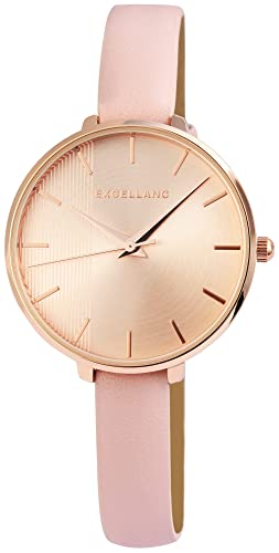 Excellanc Modische Design Damen Armband Uhr Rosègold Rosa Analog Kunst Leder Quarz 91900145002 von Excellanc