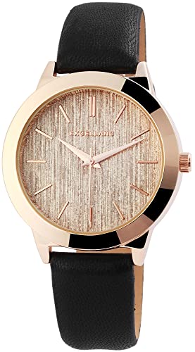 Excellanc Modische Design Damen Armband Uhr Roségold Schwarz Analog Kunst Leder Quarz 91900119004 von Excellanc