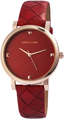 Excellanc Modische Design Damen Armband Uhr Rot Rosègold Analog Kunst Leder Quarz 91900154004 von Excellanc