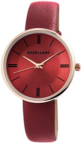 Excellanc Modische Design Damen Armband Uhr Rot Roségold Analog Kunst Leder Quarz 91900159004 von Excellanc