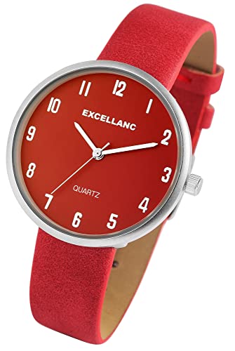 Excellanc Modische Design Damen Armband Uhr Rot Silber Analog Kunst Leder Quarz 91900161008 von Excellanc