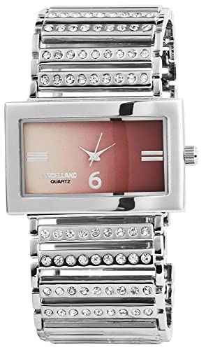 Excellanc Modische Design Damen Armband Uhr Rot Silber Eckig Analog Strass Steine Metall Quarz 9152023800044 von Excellanc