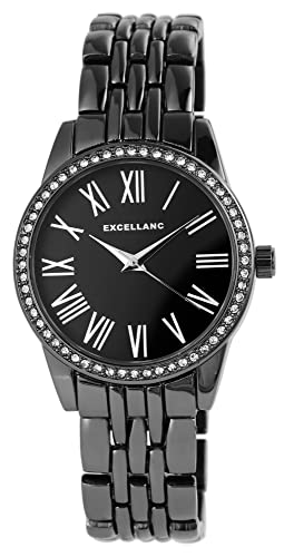 Excellanc Modische Design Damen Armband Uhr Schwarz Analog Römische Ziffern Strass Crystals Metall Quarz 91800166004 von Excellanc