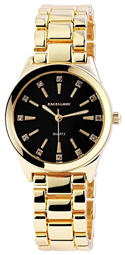 Excellanc Modische Design Damen Armband Uhr Schwarz Gold Analog Metall Strass Crystals Quarz 9180501000040 von Excellanc