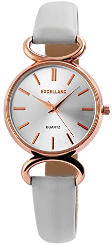 Excellanc Modische Design Damen Armband Uhr Silber Roségold Grau Analog Kunst Leder Quarz 91900160003 von Excellanc