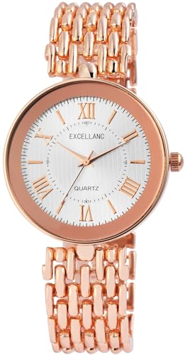 Excellanc Modische Design Damen Armband Uhr Silber Rosègold Römische Ziffern Analog Metall Quarz 91800128001 von Excellanc