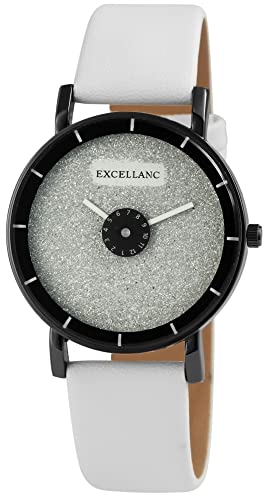 Excellanc Modische Design Damen Armband Uhr Silber Schwarz Weiß Glitzer Analog Kunst Leder Quarz 91900024002 von Excellanc