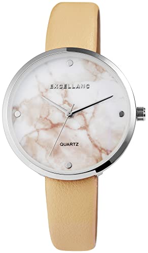 Excellanc Modische Design Damen Armband Uhr Weiß Beige Marmor Look Analog Kunst Leder Quarz 91900115007 von Excellanc