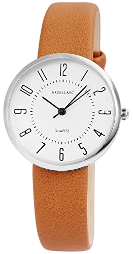 Excellanc Modische Design Damen Armband Uhr Weiß Braun Analog Kunst Leder Quarz 91900171004 von Excellanc