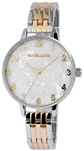 Excellanc Modische Design Damen Armband Uhr Weiß Perlmutt Silber Gold Analog Metall Quarz 91800168002 von Excellanc