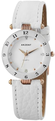 Excellanc Modische Design Damen Armband Uhr Weiß Rosègold Analog Kunst Leder 3ATM Quarz 9SS7342000014 von Excellanc