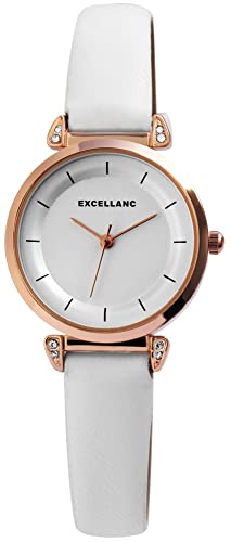 Excellanc Modische Design Damen Armband Uhr Weiß Rosègold Strass Kristalle Analog Kunst Leder Quarz 91900148003 von Excellanc