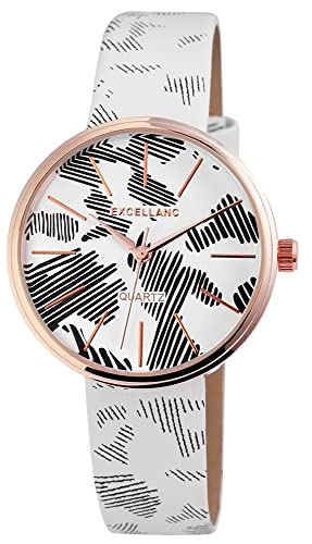 Excellanc Modische Design Damen Armband Uhr Weiß Schwarz Rosègold Analog Kunst Leder Quarz 9195032000238 von Excellanc
